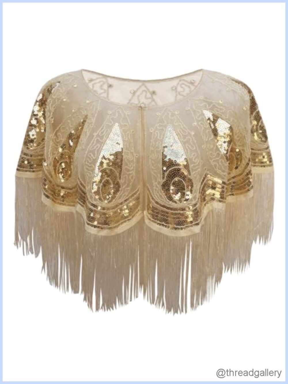 1920s Shawl Wrap Sequin Beaded Flapper Fringe Evening Capelet